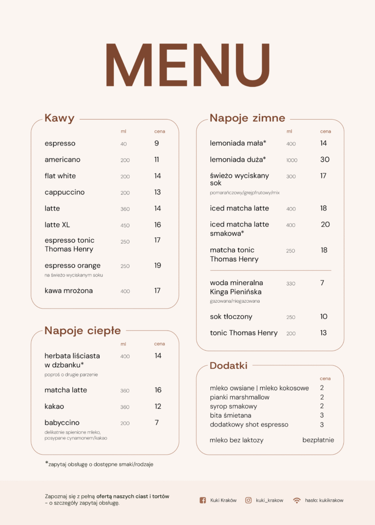 Kuki Kraków Menu - napoje